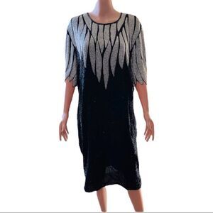 SCALA Vintage Beaded Pure Silk Sheath Dress Size 2X